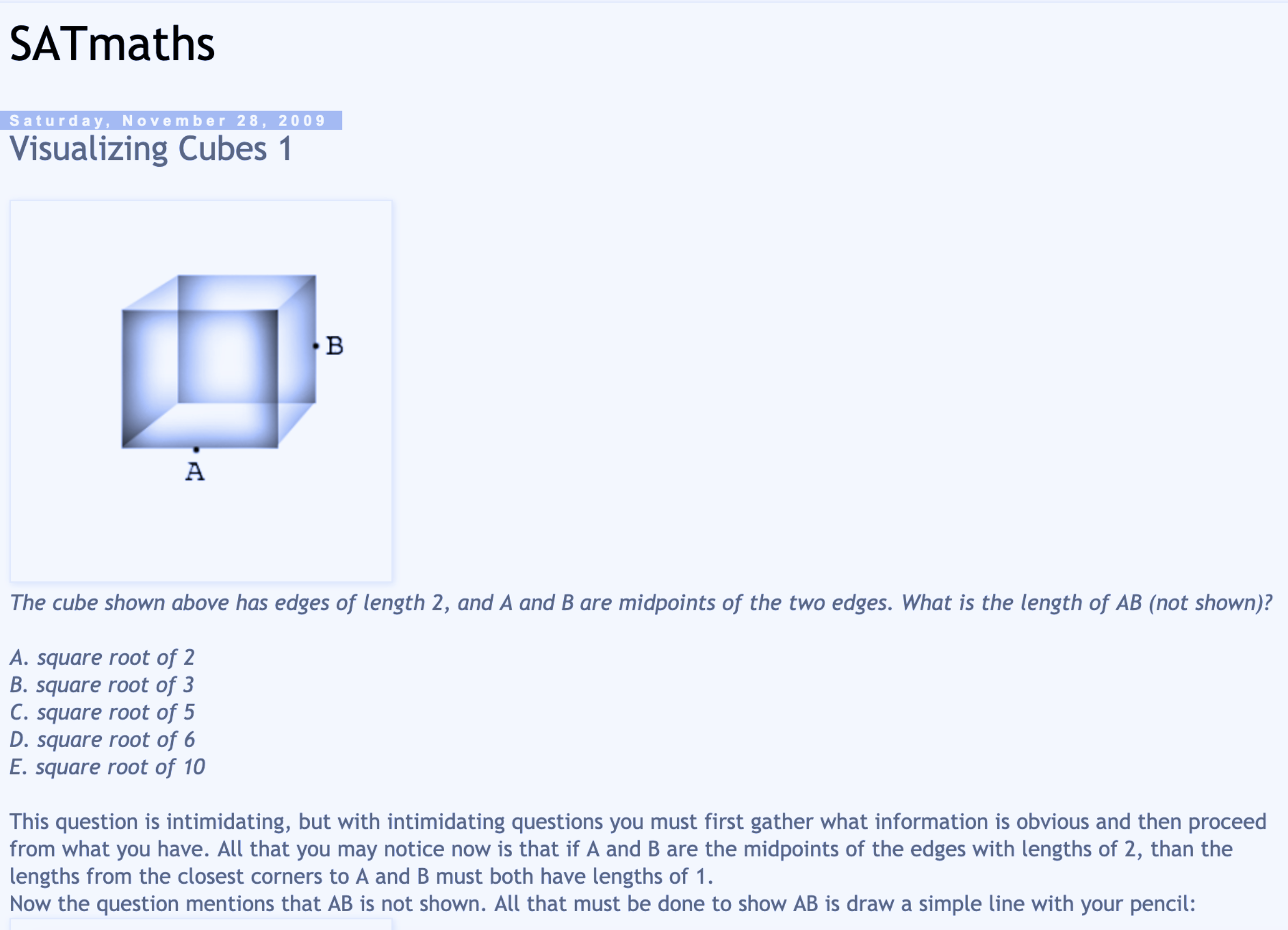 blog post titled 'Visualizing Cubes 1 with a day of Sat, Nov 28, 2009