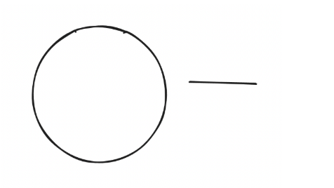 circle with a line to the side, not touching